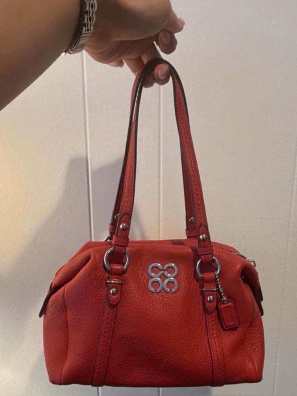 Coach - Red Leather Julia Satchel Handbag with Silver Hardware - Picture 1 of 4
